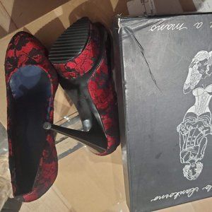PAOLO IANTORNO Candy Scarlett Red Lace Platform Pumps - NIB